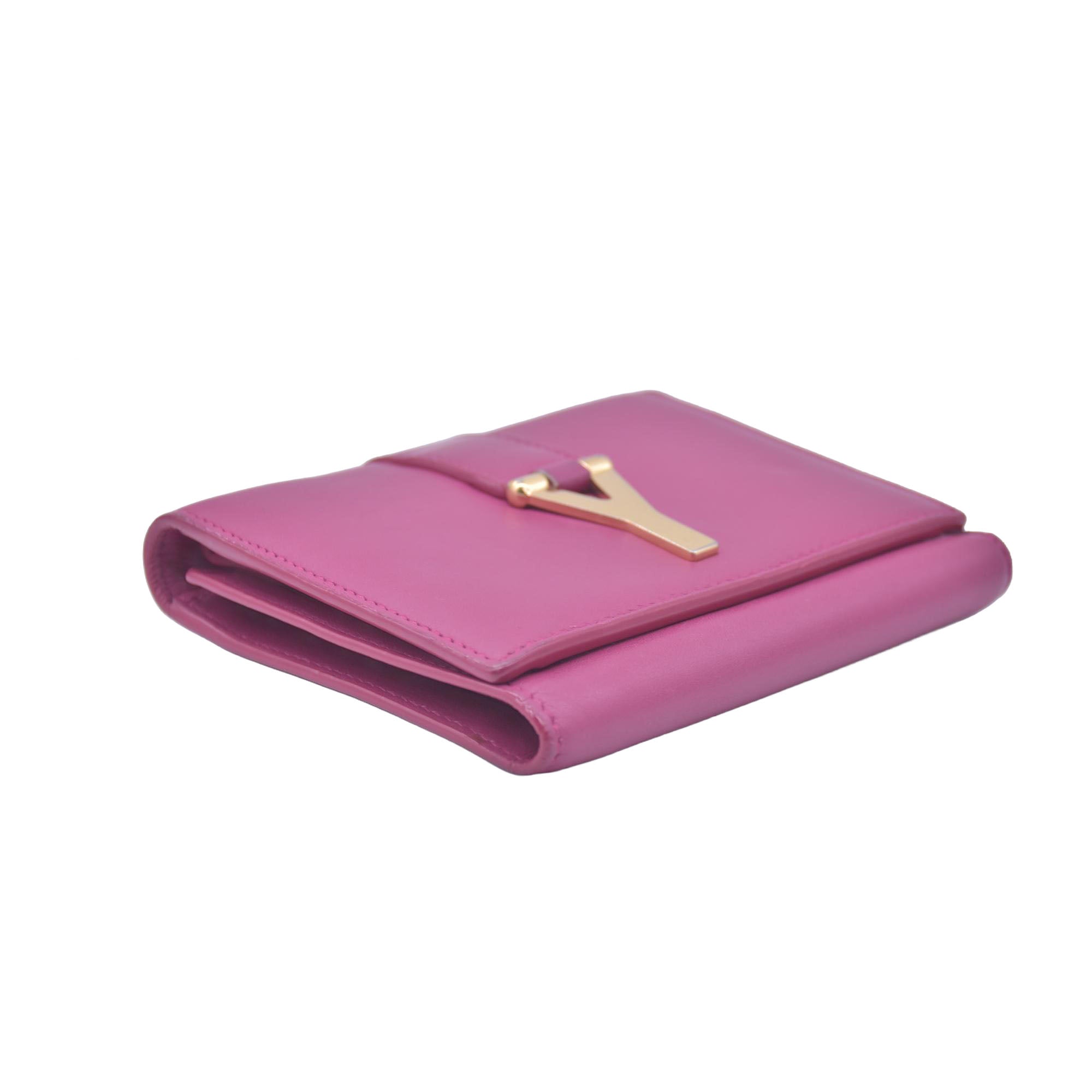 $400 Saint Laurent Classic Y Compact Trifold Wallet Fuchsia CONSIGNMENT