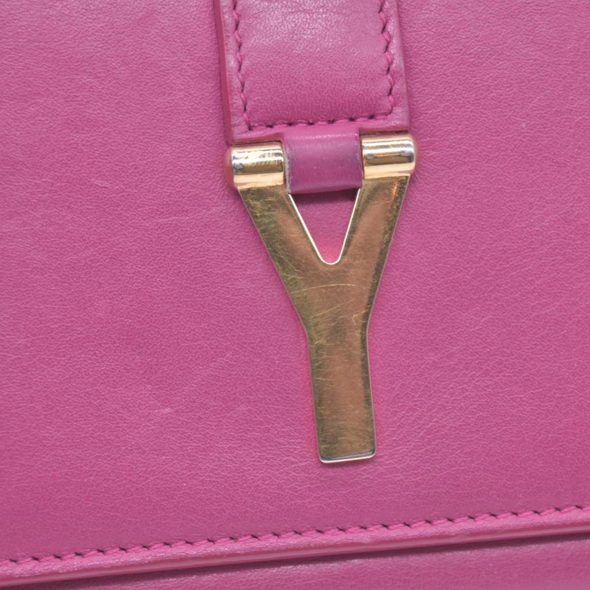 $400 Saint Laurent Classic Y Compact Trifold Wallet Fuchsia CONSIGNMENT
