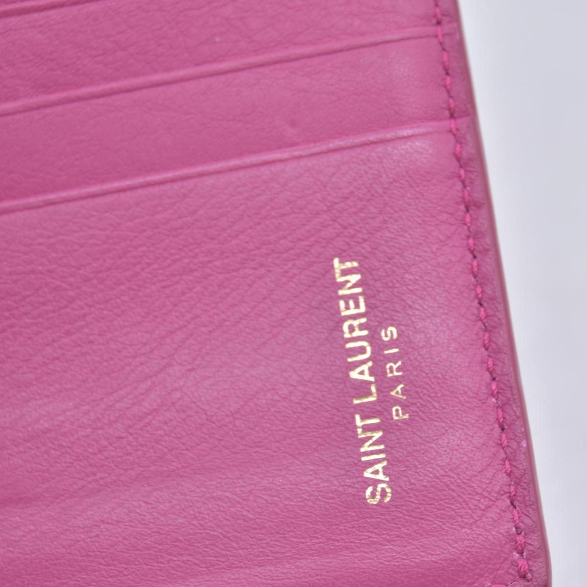 $400 Saint Laurent Classic Y Compact Trifold Wallet Fuchsia CONSIGNMENT