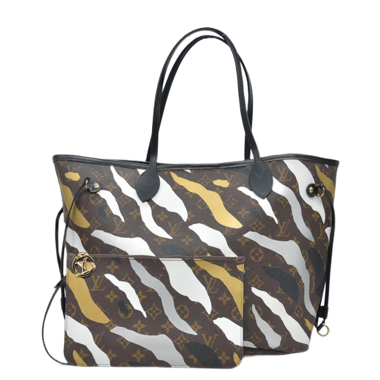 $2550 Louis Vuitton x LoL Monogram Neverfull MM Gold Silver