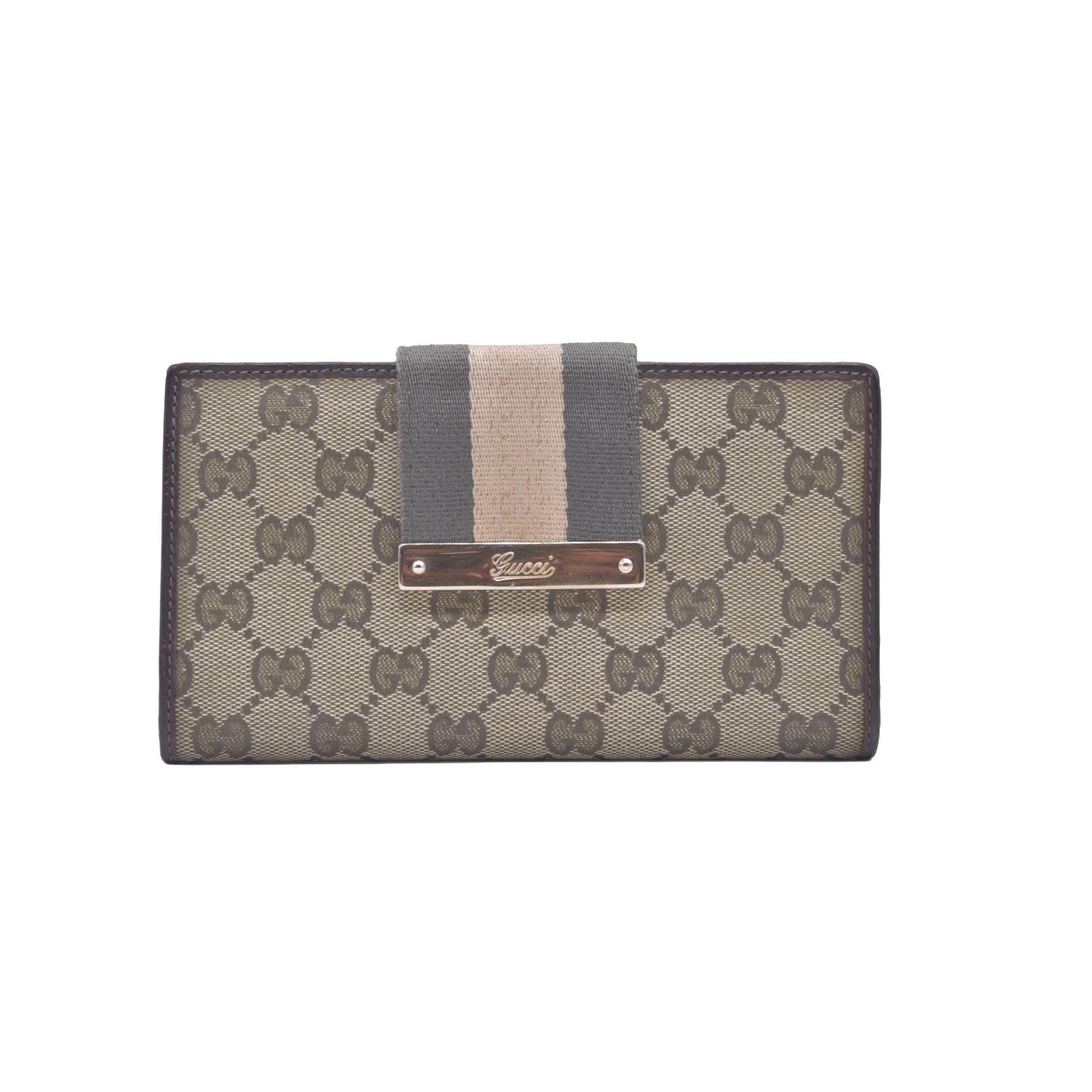 Gucci Beige Green GG Canvas Web Continental Wallet CONSIGNMENT