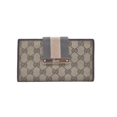 Gucci Beige Green GG Canvas Web Continental Wallet CONSIGNMENT