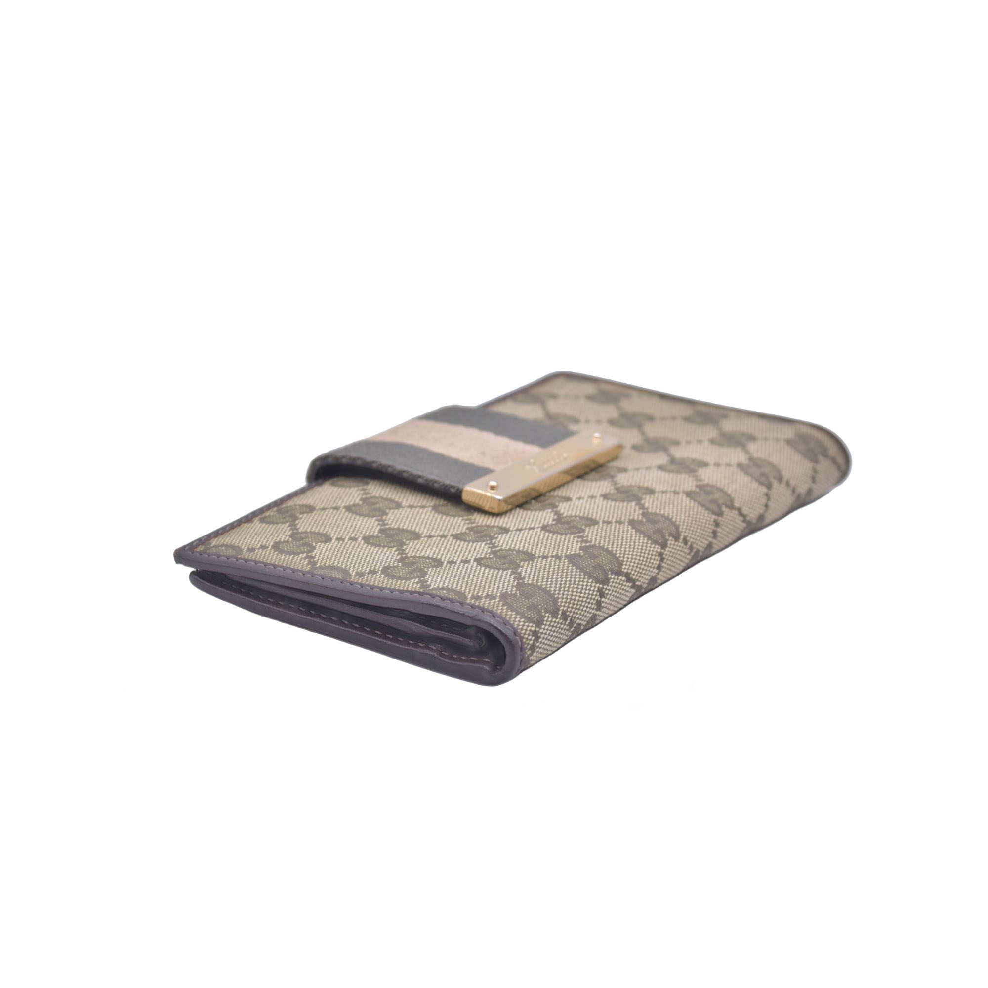 Gucci Beige Green GG Canvas Web Continental Wallet CONSIGNMENT