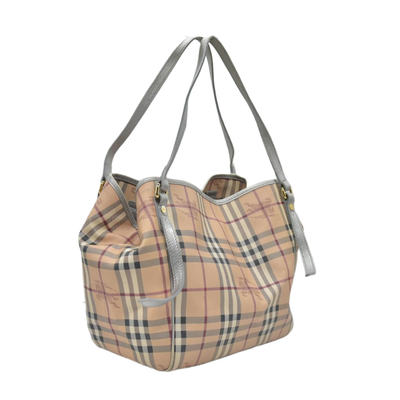 $895 Burberry Haymarket Check Small Canterbury Tote Silver