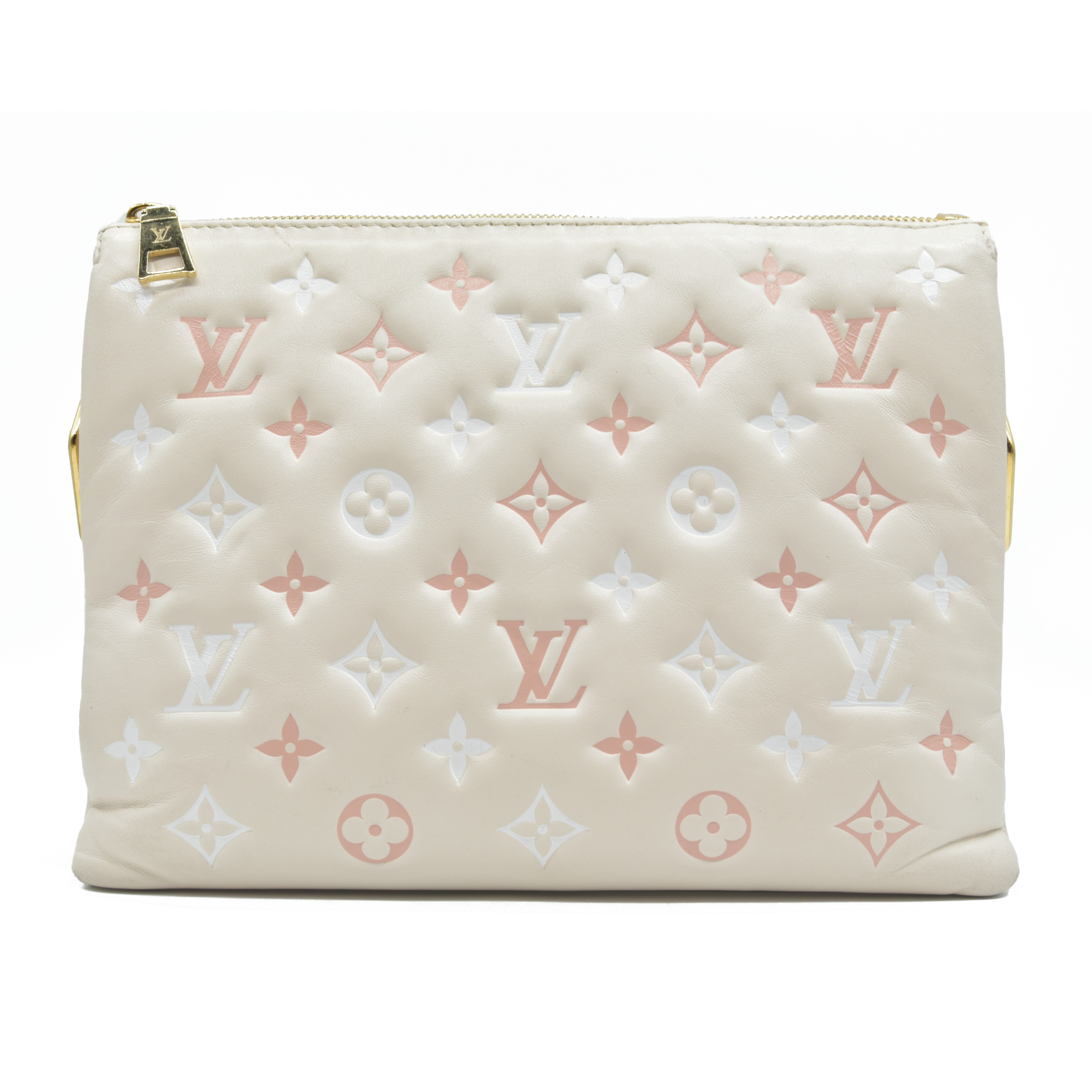$5100 Louis Vuitton Lambskin Embossed Monogram Coussin PM Natural Creme 2023