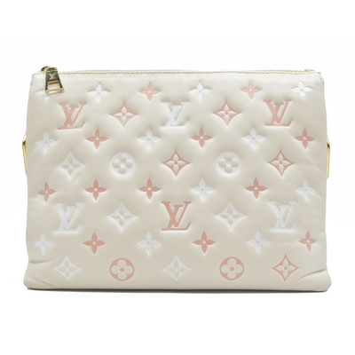 $5100 Louis Vuitton Lambskin Embossed Monogram Coussin PM Natural Creme 2023