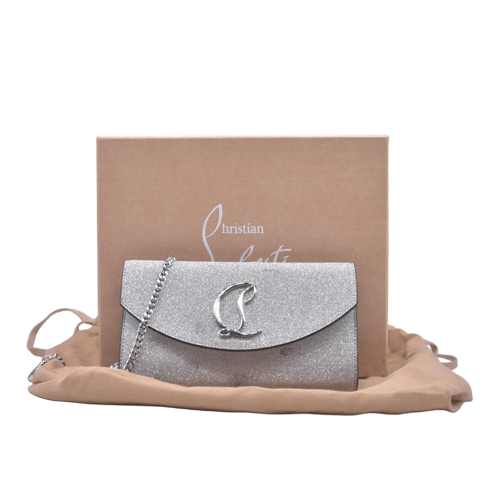 Christian Louboutin Glitter Calfskin Loubi54 Crossbody Clutch Silver 10021112