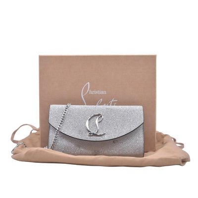 Christian Louboutin Glitter Calfskin Loubi54 Crossbody Clutch Silver 10021112