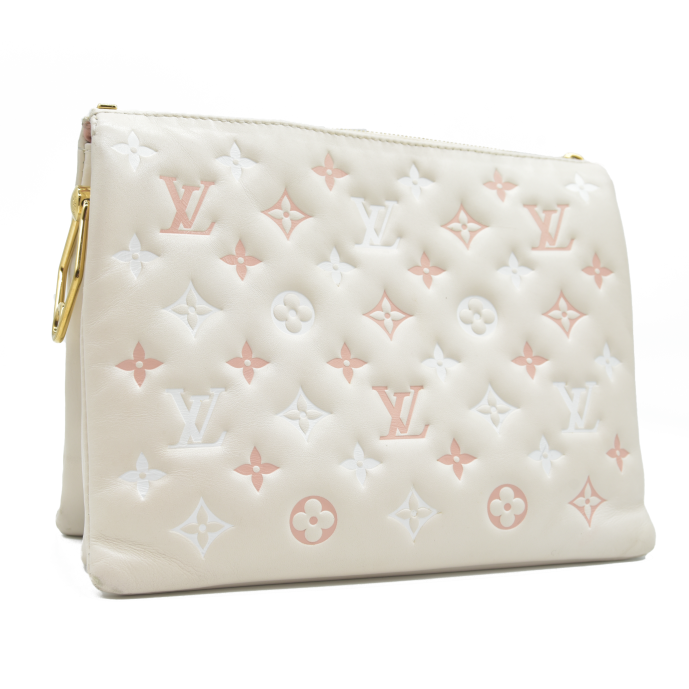 $5100 Louis Vuitton Lambskin Embossed Monogram Coussin PM Natural Creme 2023