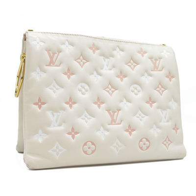 $5100 Louis Vuitton Lambskin Embossed Monogram Coussin PM Natural Creme 2023