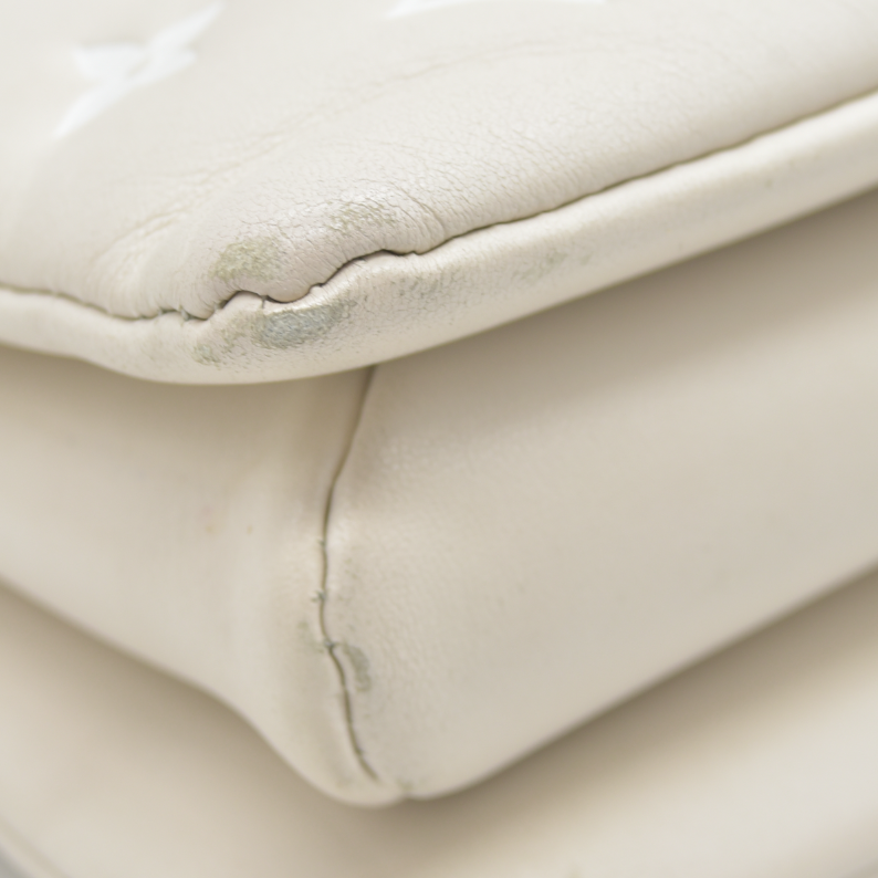$5100 Louis Vuitton Lambskin Embossed Monogram Coussin PM Natural Creme 2023