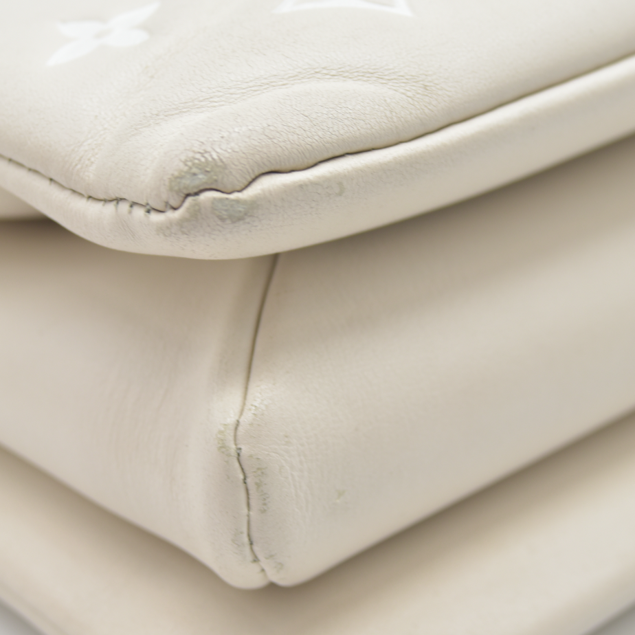 $5100 Louis Vuitton Lambskin Embossed Monogram Coussin PM Natural Creme 2023