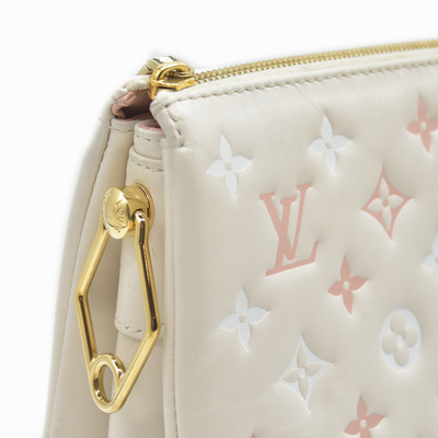 $5100 Louis Vuitton Lambskin Embossed Monogram Coussin PM Natural Creme 2023