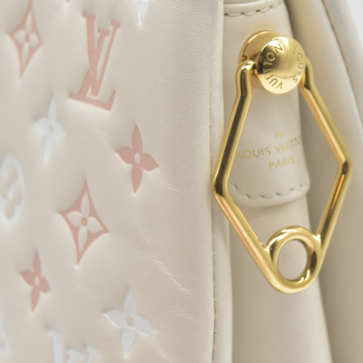 $5100 Louis Vuitton Lambskin Embossed Monogram Coussin PM Natural Creme 2023