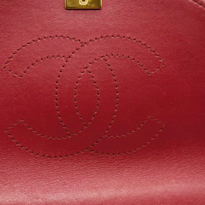 CHANEL  Calfskin Chevron Stitched Small Coco Flap Bag Red