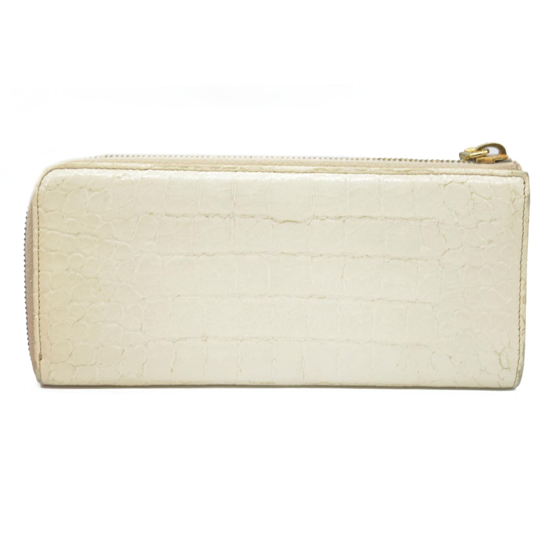 MIU MIU Logo Embossed Leather Zippy Long Wallet White