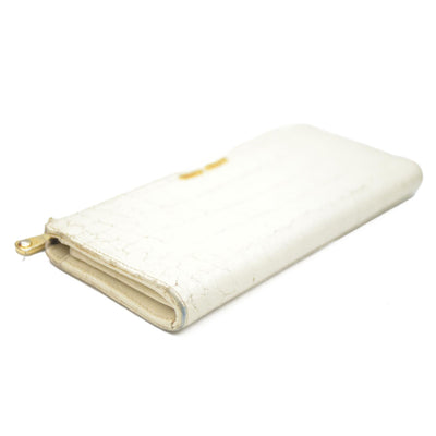 MIU MIU Logo Embossed Leather Zippy Long Wallet White