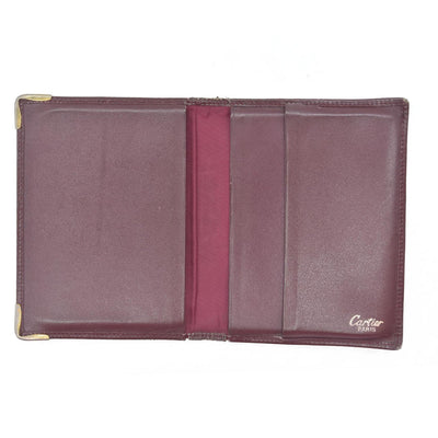 $580 Must de Cartier Leather Bifold Wallet Bordeaux