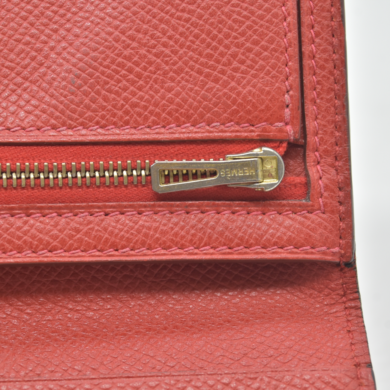 $4100 Hermes Epsom Bearn Gusset Wallet Rouge