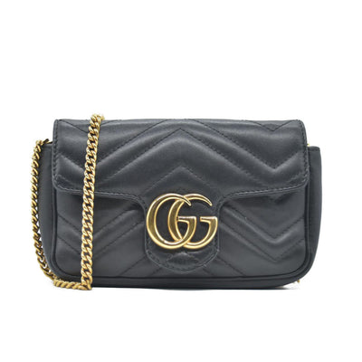 $1650 Gucci Calfskin Matelasse Super Mini GG Marmont Shoulder Bag Black CONSIGNMENT