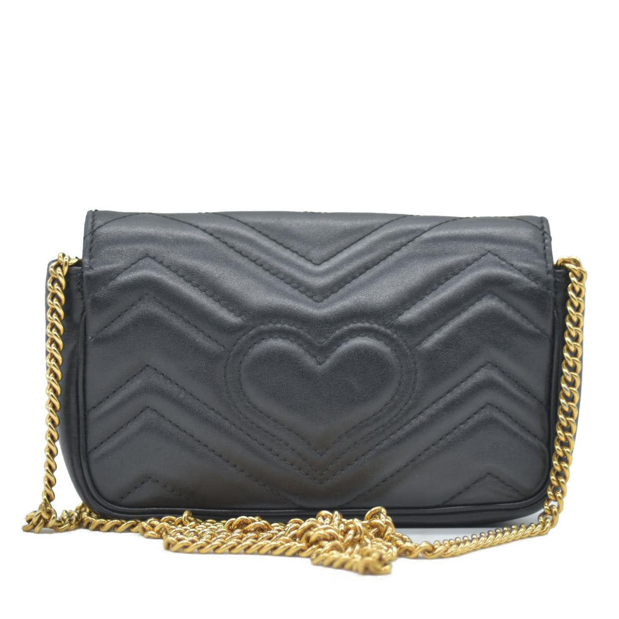$1650 Gucci Calfskin Matelasse Super Mini GG Marmont Shoulder Bag Black CONSIGNMENT