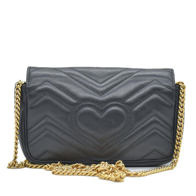 $1650 Gucci Calfskin Matelasse Super Mini GG Marmont Shoulder Bag Black CONSIGNMENT