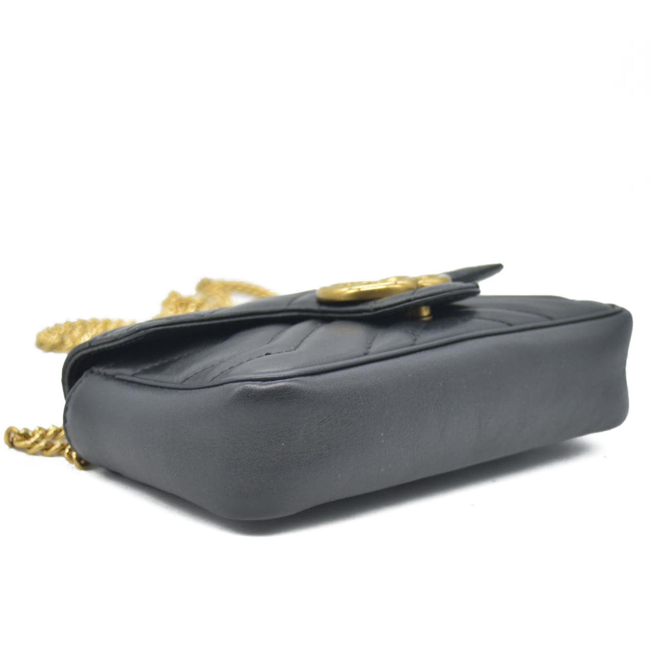 $1650 Gucci Calfskin Matelasse Super Mini GG Marmont Shoulder Bag Black CONSIGNMENT
