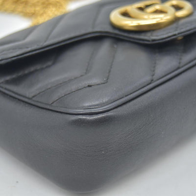 $1650 Gucci Calfskin Matelasse Super Mini GG Marmont Shoulder Bag Black CONSIGNMENT
