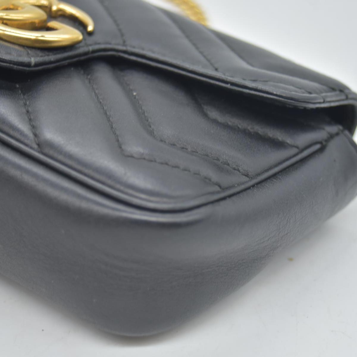 $1650 Gucci Calfskin Matelasse Super Mini GG Marmont Shoulder Bag Black CONSIGNMENT