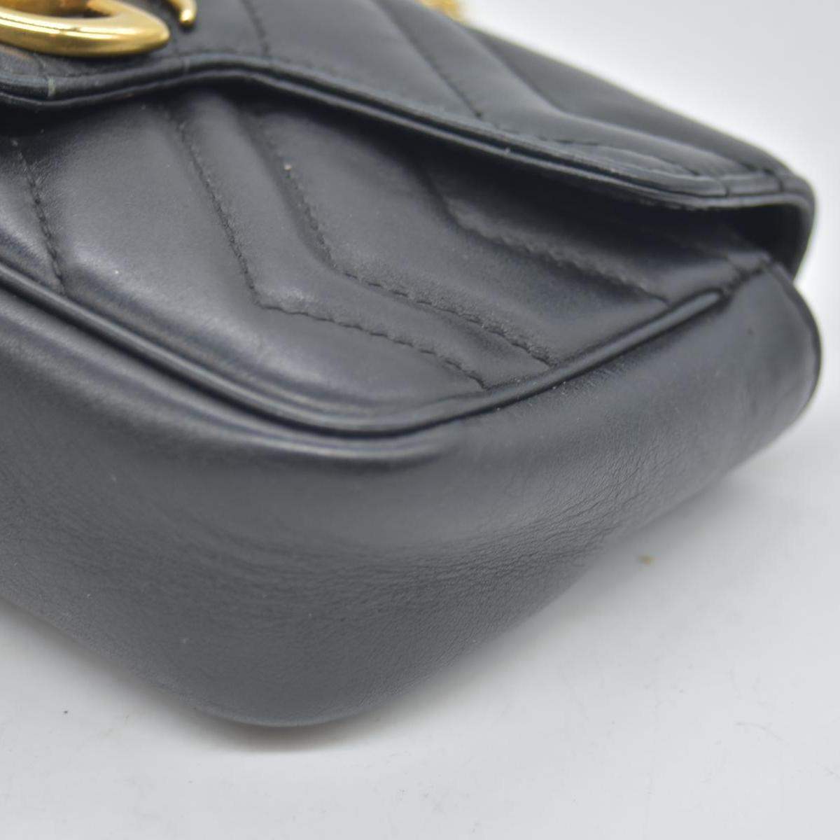 $1650 Gucci Calfskin Matelasse Super Mini GG Marmont Shoulder Bag Black CONSIGNMENT