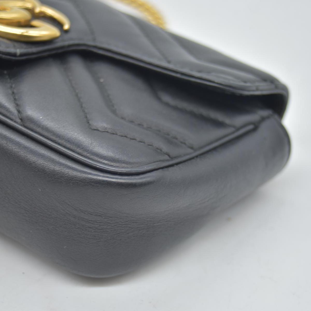 $1650 Gucci Calfskin Matelasse Super Mini GG Marmont Shoulder Bag Black CONSIGNMENT
