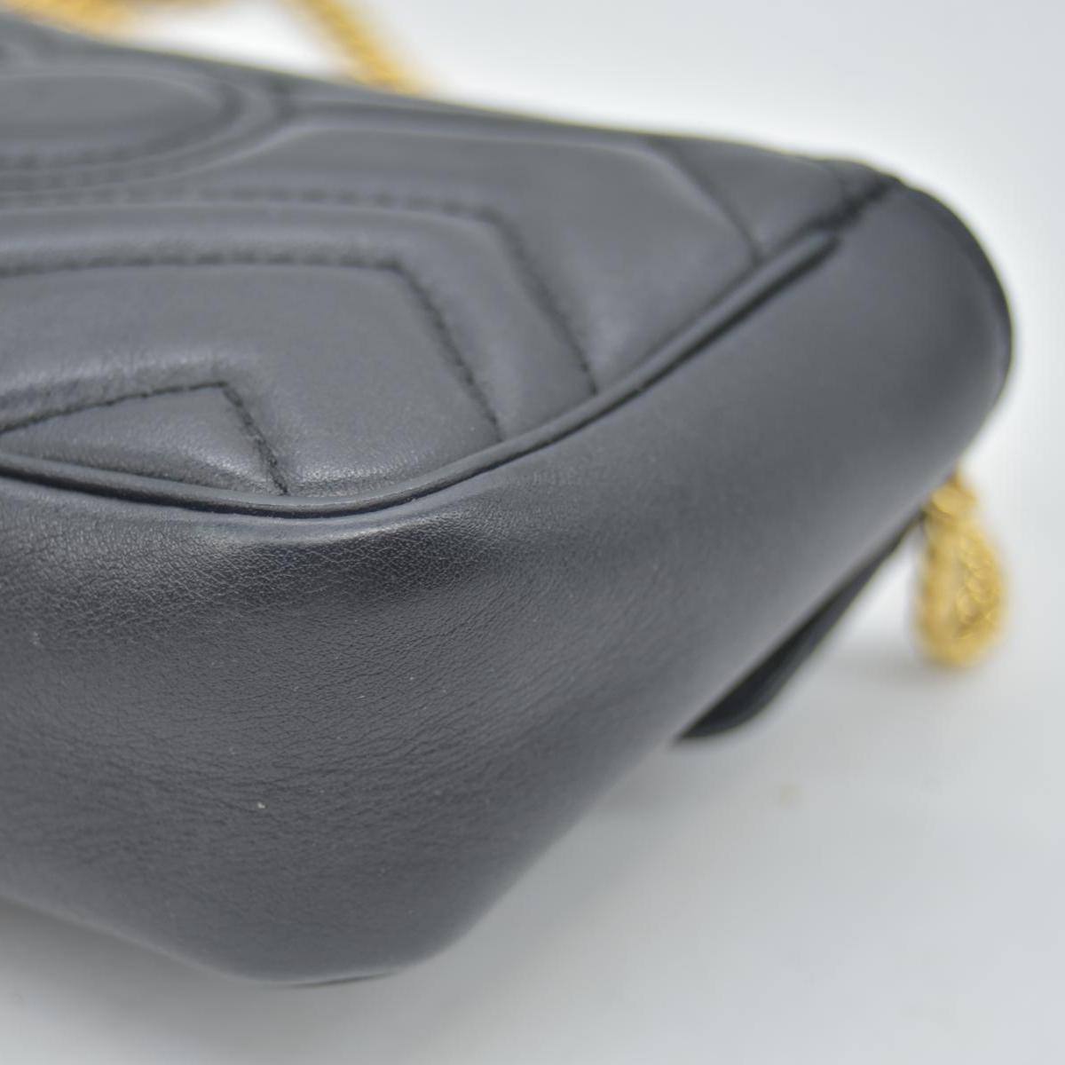 $1650 Gucci Calfskin Matelasse Super Mini GG Marmont Shoulder Bag Black CONSIGNMENT