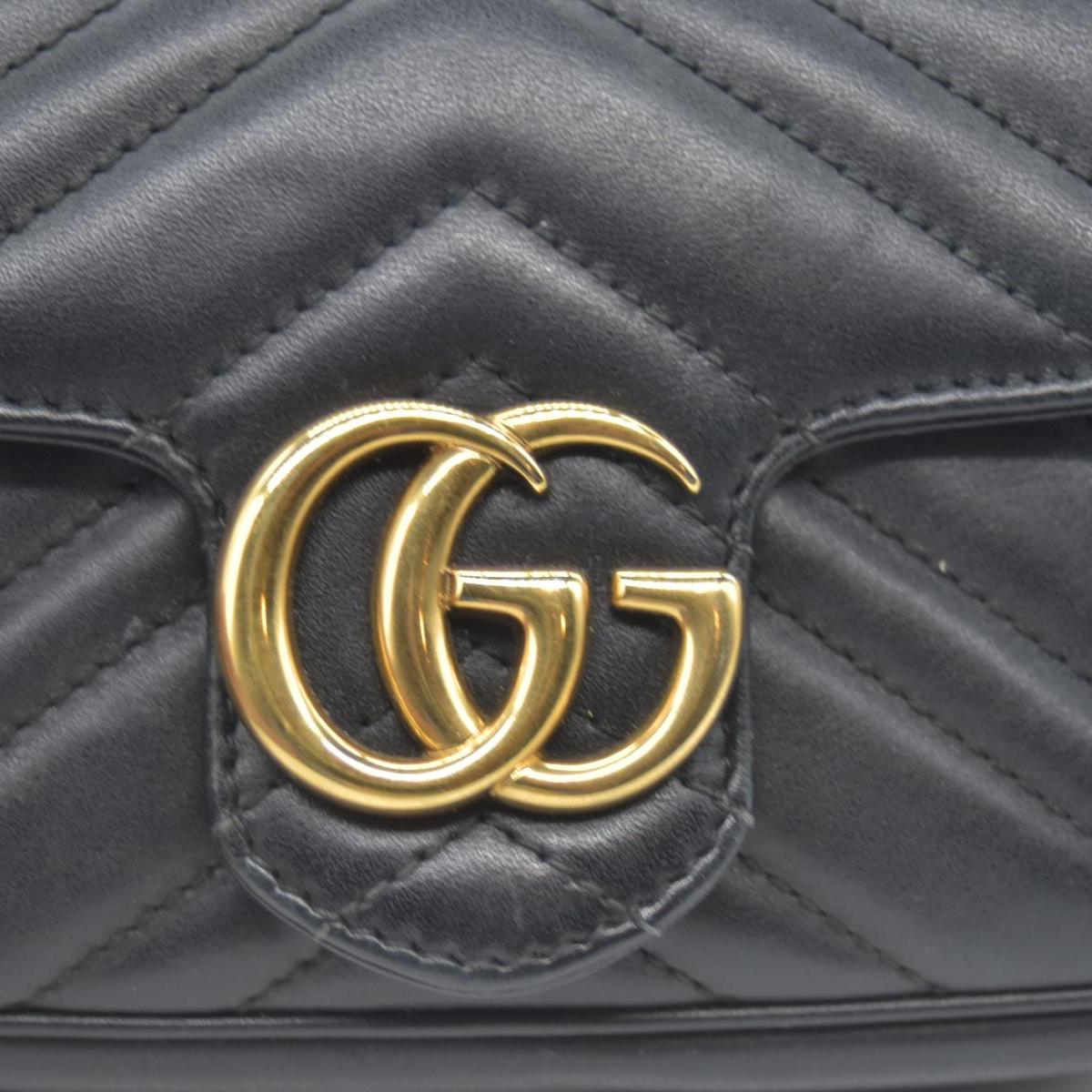 $1650 Gucci Calfskin Matelasse Super Mini GG Marmont Shoulder Bag Black CONSIGNMENT