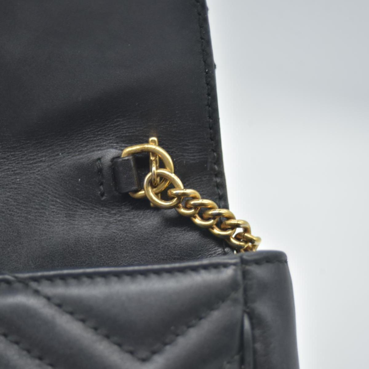 $1650 Gucci Calfskin Matelasse Super Mini GG Marmont Shoulder Bag Black CONSIGNMENT