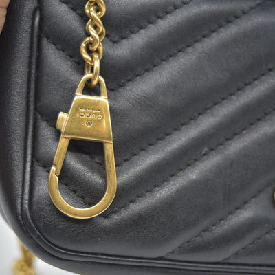 $1650 Gucci Calfskin Matelasse Super Mini GG Marmont Shoulder Bag Black CONSIGNMENT