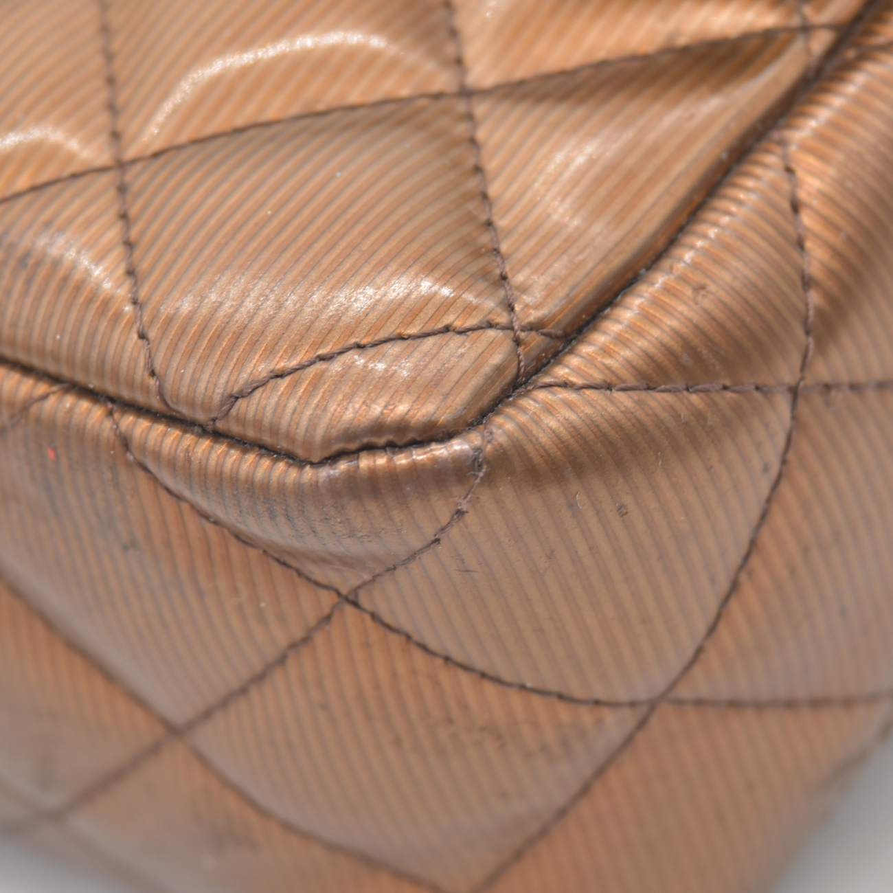 $5200 2013 Chanel Patent Calfskin Quilted Mini Rectangular Flap Bronze Metallic