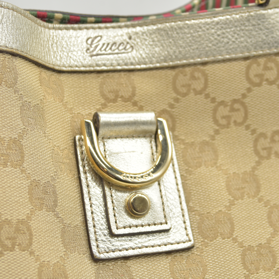 Gucci Monogram Large Abbey Tote Metallic Gold