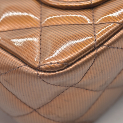$5200 2013 Chanel Patent Calfskin Quilted Mini Rectangular Flap Bronze Metallic