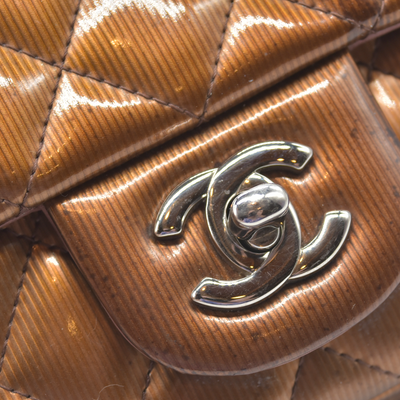 $5200 2013 Chanel Patent Calfskin Quilted Mini Rectangular Flap Bronze Metallic