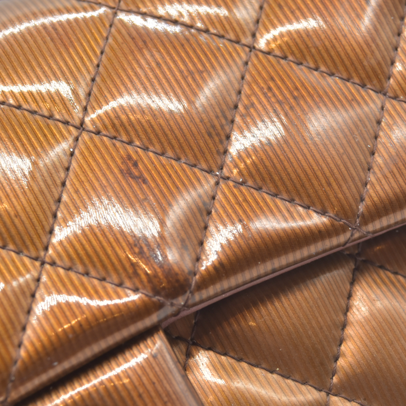 $5200 2013 Chanel Patent Calfskin Quilted Mini Rectangular Flap Bronze Metallic