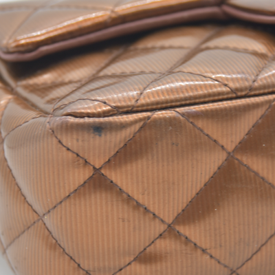 $5200 2013 Chanel Patent Calfskin Quilted Mini Rectangular Flap Bronze Metallic