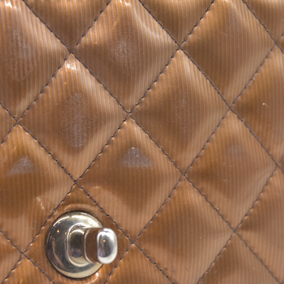 $5200 2013 Chanel Patent Calfskin Quilted Mini Rectangular Flap Bronze Metallic