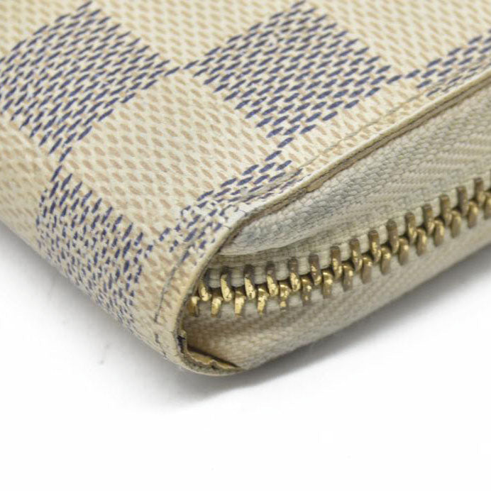 AUCTION $915 Louis Vuitton Damier Azur Zippy Zip Around Long Wallet Purse White CA1132