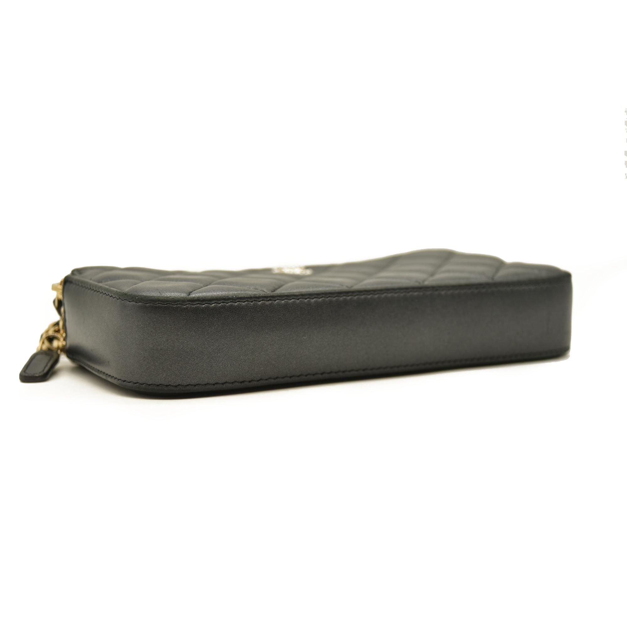 Chanel Iridescent Lambskin Quilted Pearl Clutch With Chain Black 29*