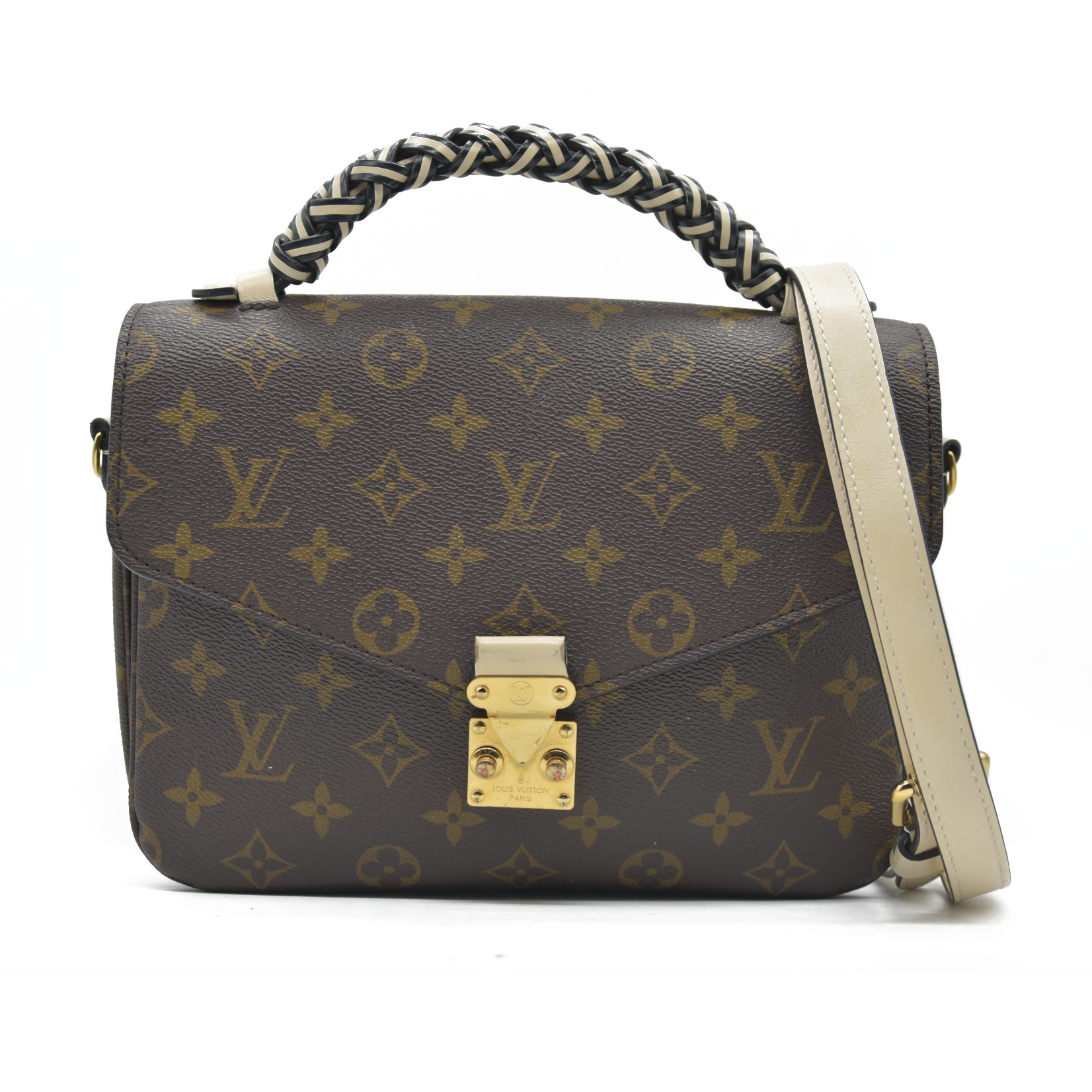 LOUIS VUITTON Monogram Braided Pochette Metis Creme Beige
