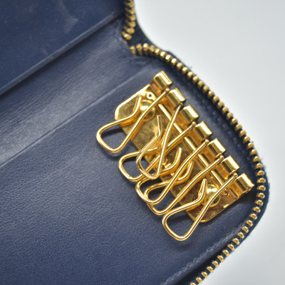 $460 Prada Saffiano Zip Around Key Holder Blue CONSIGNMENT
