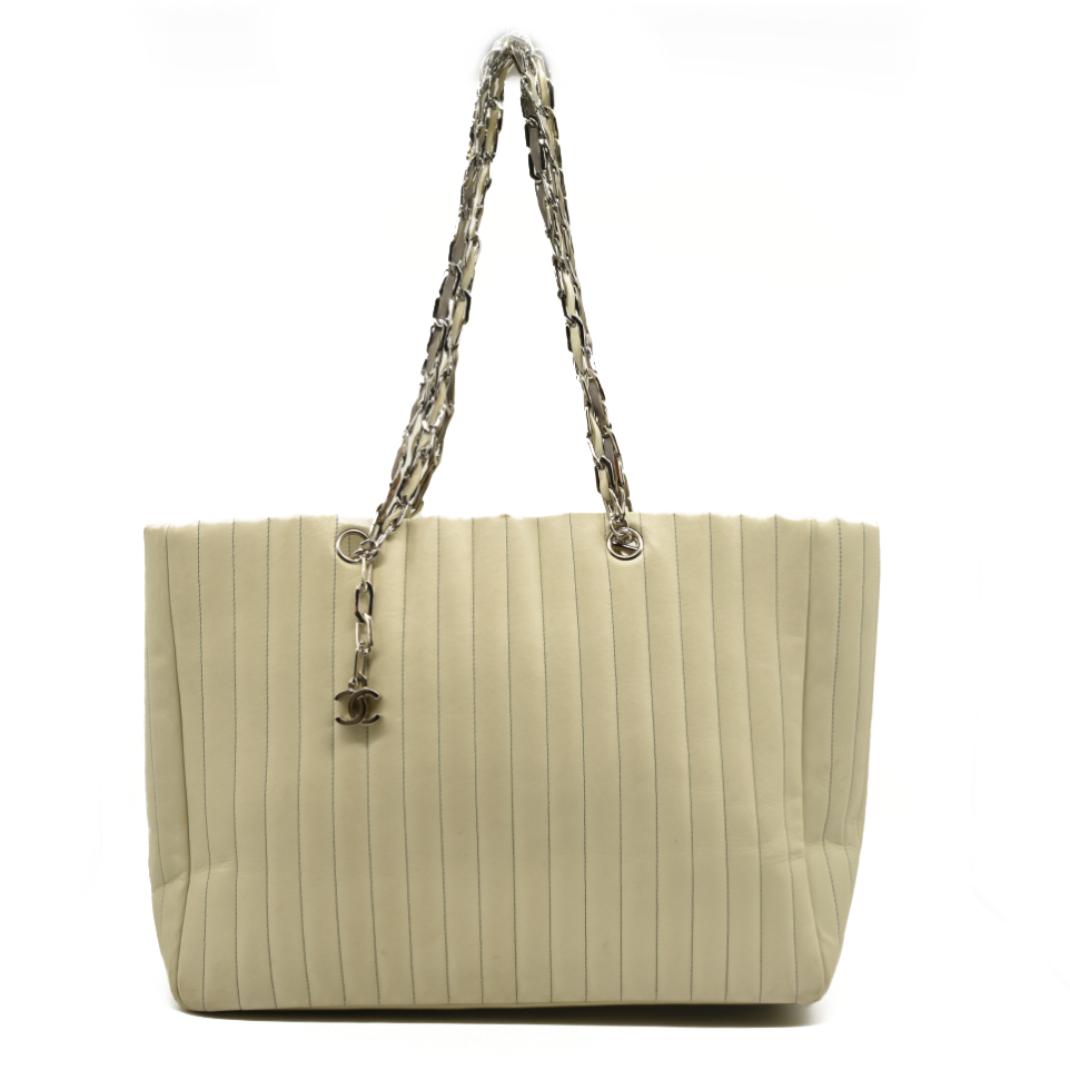 CHANEL Lambskin Vertical Quilted Large Mademoiselle Tote in Light Green