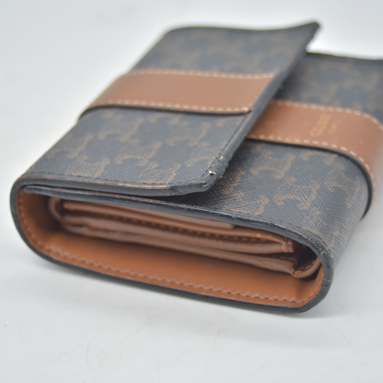 $690 Celine Triomphe Canvas Trifold Compact Wallet CONSIGNMENT