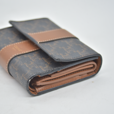 $690 Celine Triomphe Canvas Trifold Compact Wallet CONSIGNMENT