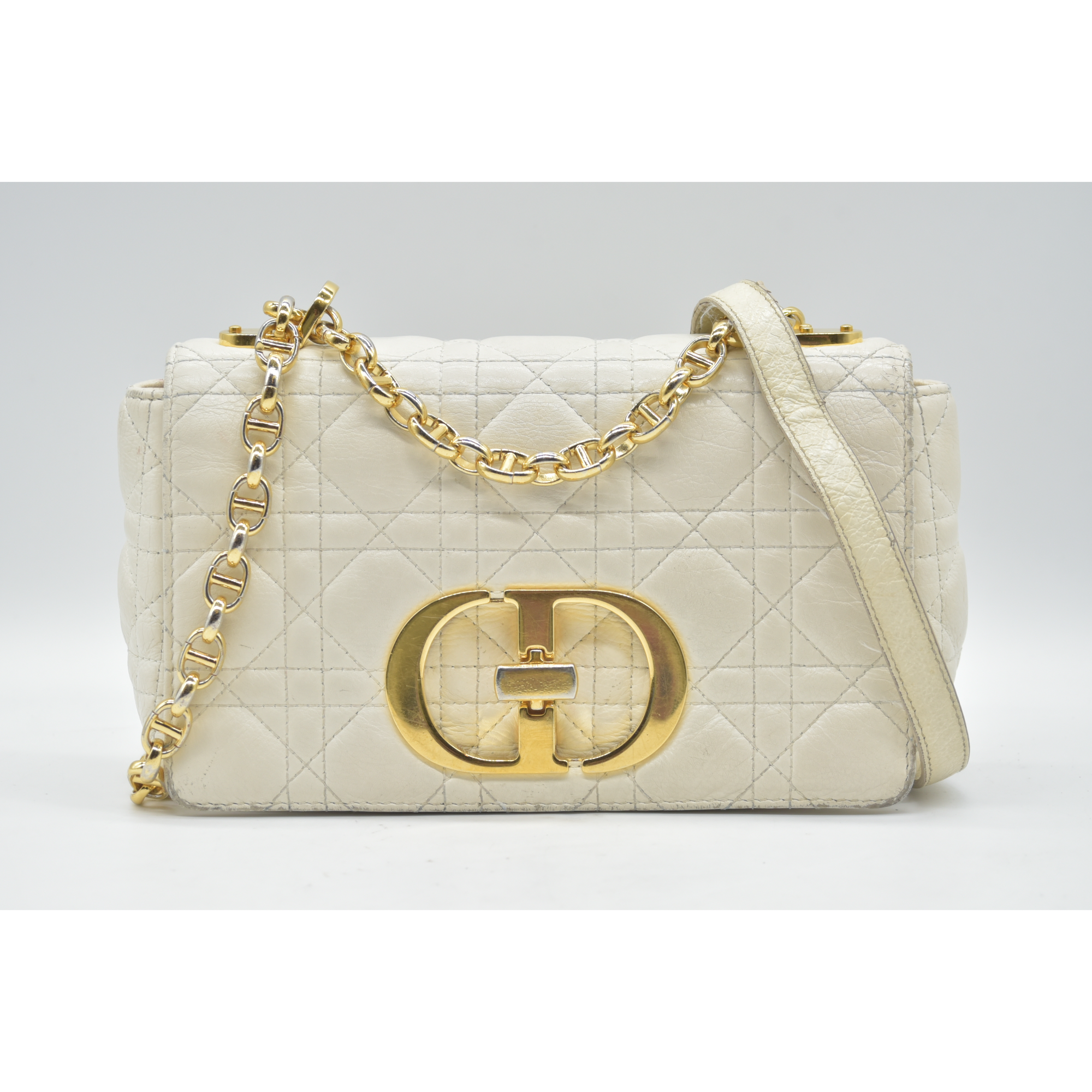$4400 Christian Dior Lambskin Cannage Small Caro Bag Ivory